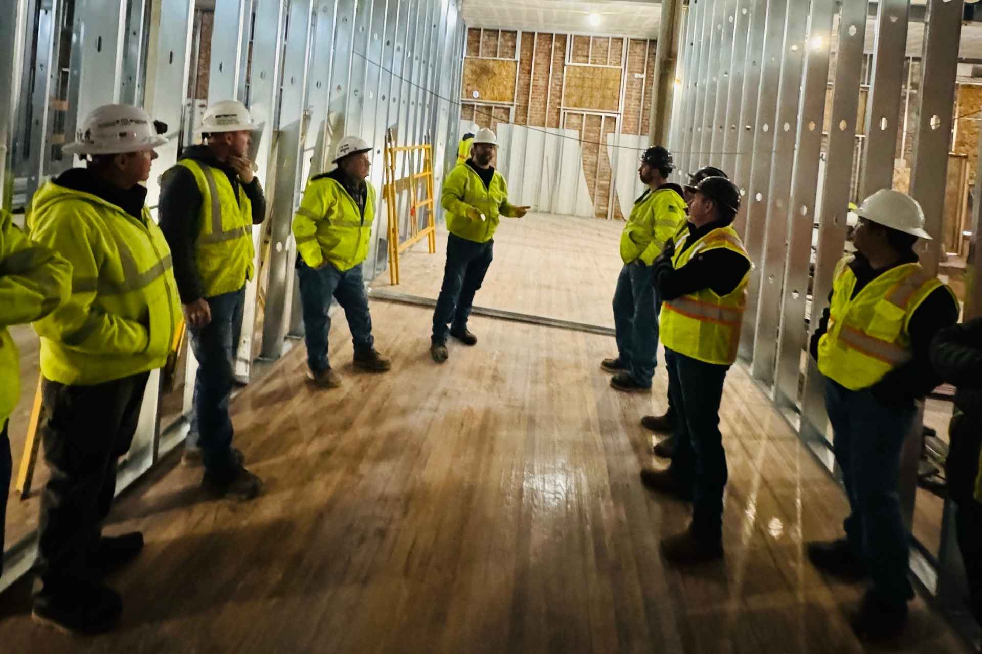 Stryker employees touring a job site